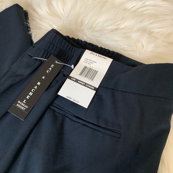 Zac & Rachel Navy Pants Women Size 18 Short Stretch Waist  Straight Leg NWT - Picture 7 of 10